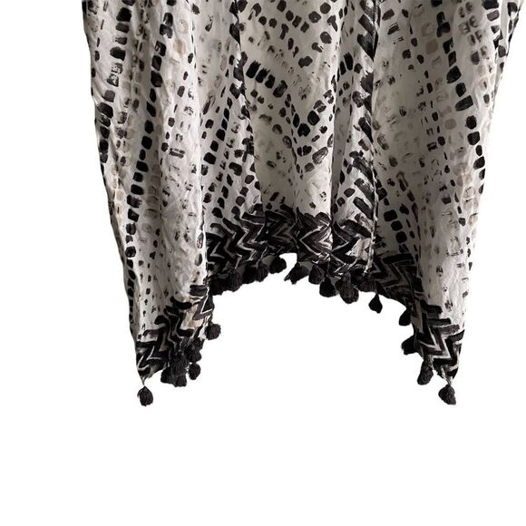 NORDSTROM Printed Swimwear Coverup Wrap Shawl Kimono Pom Pom White Grey Tan S - Picture 2 of 8